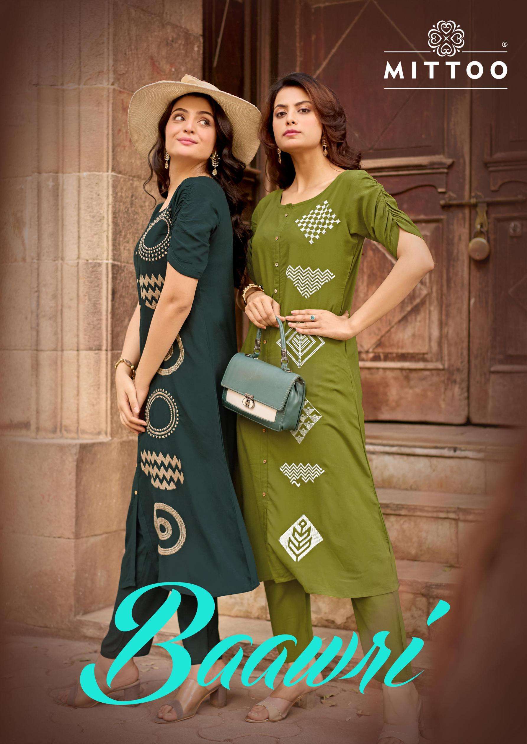 mittoo baawri series 3001-3006 rayon wholesale kurti with bottom