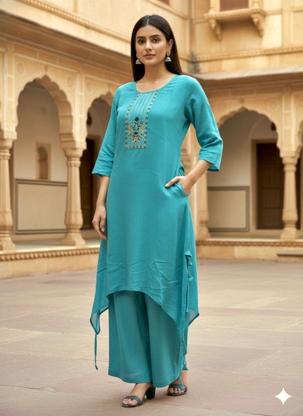 modern vogue fancy u shape full stitch combo kurti with pant