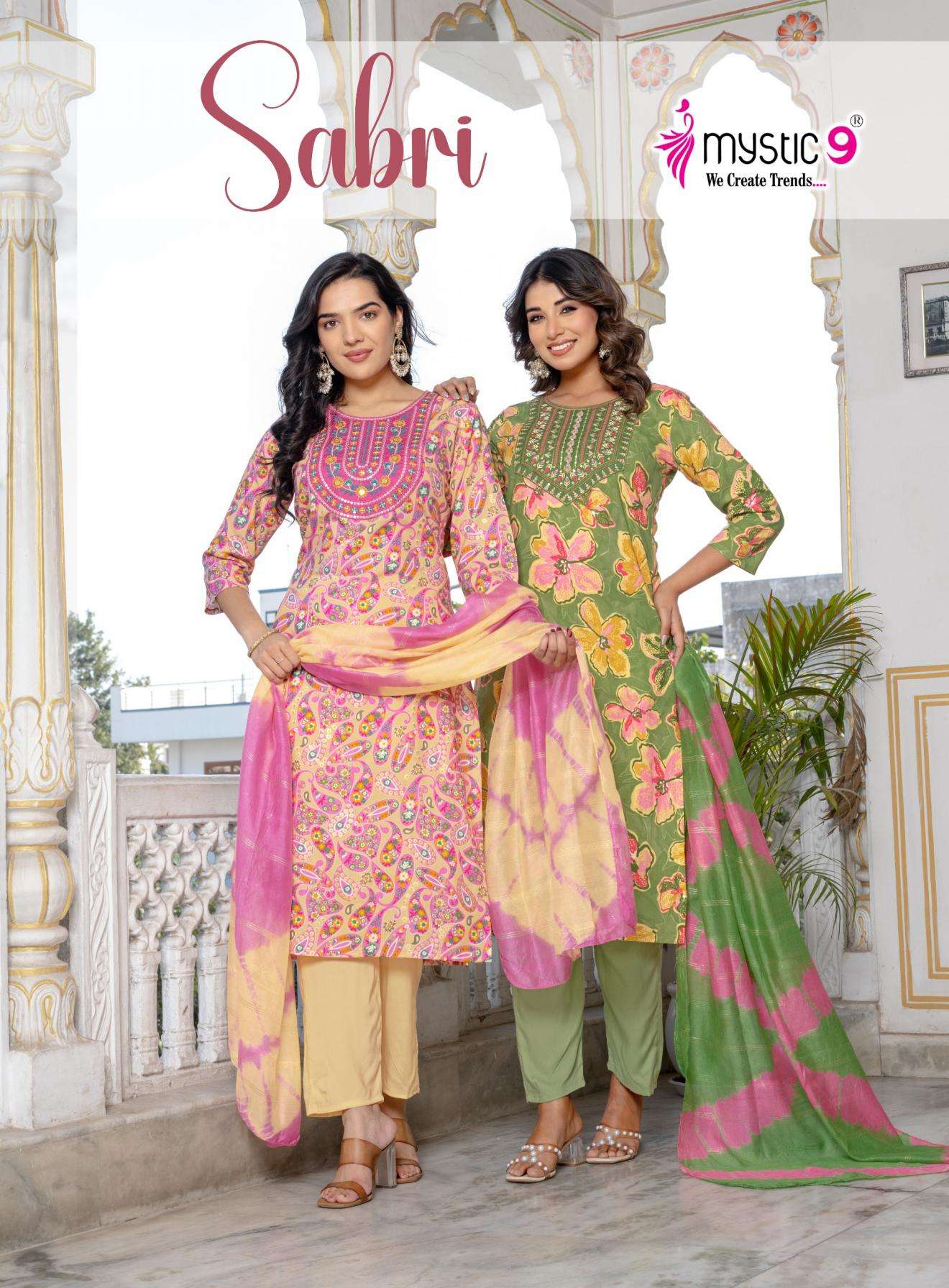 mystic9 sabri vol 13 series 13001-13008 rayon wholesale readymade suit