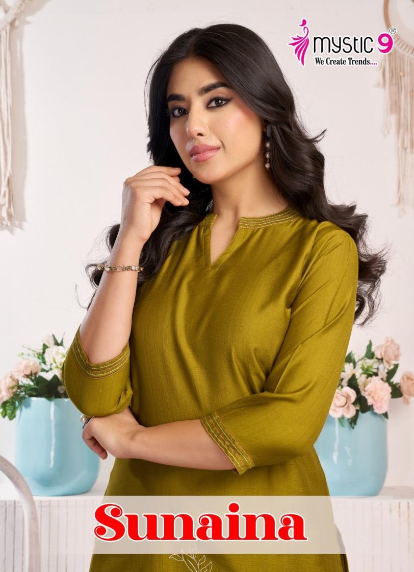 mystic9 sunaina vol 1 series 1001-1008 DYED VERTICAN kurti with bottom