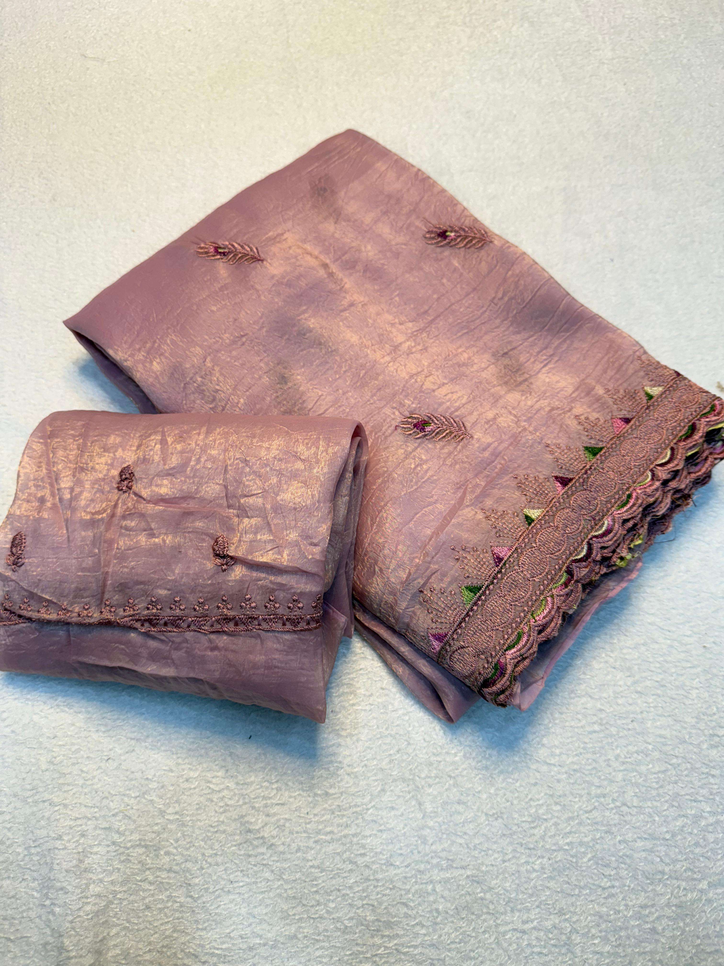 New Arrival-22 Soft Gold Crush Fabric Saree With Fancy Thread Embroderiy work