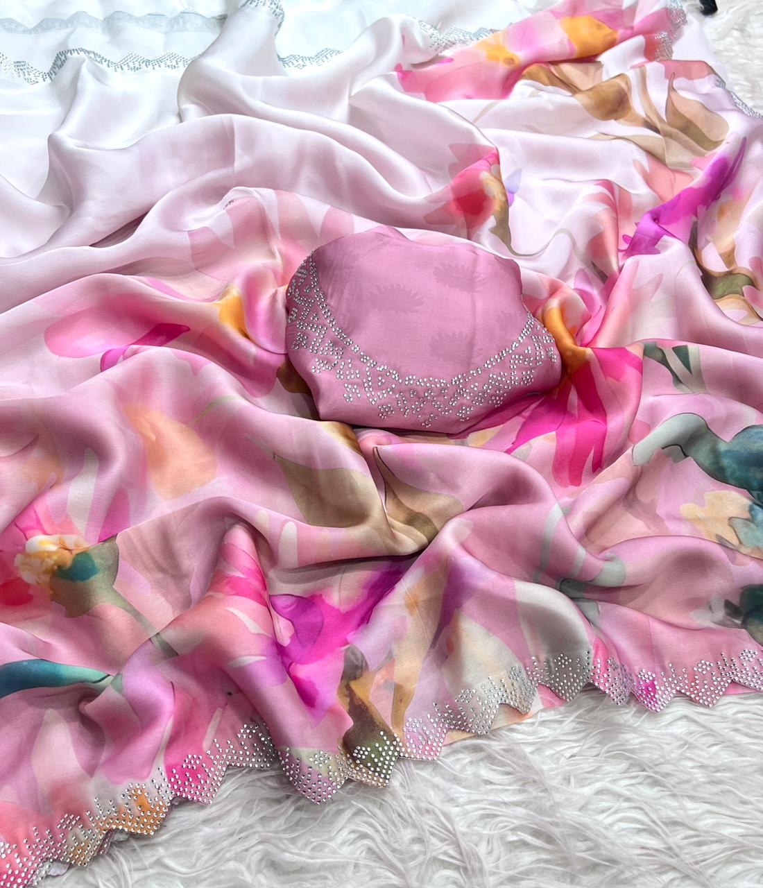 New arrivals-232 Pure Maheshwari Silk With Cut Work & Diamond Work Saree With Border 