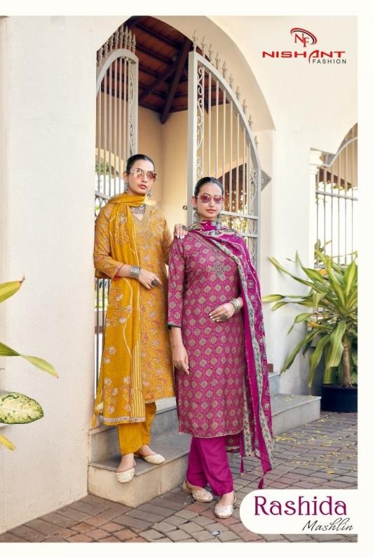 nishant fashion rashida series 121001-121008 viscose muslin wholesale suit