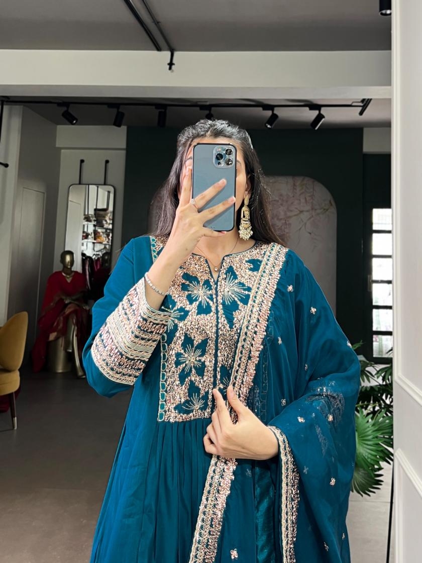 nnk3034 roman silk readymade ethnic style 3pcs dress