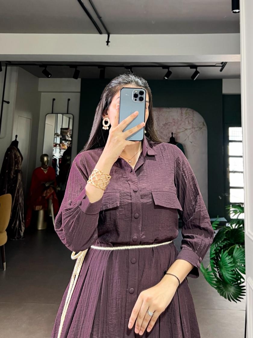 nnk4406 fully stitch stylish crackel look one piece dress