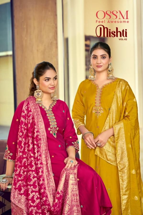 ossm mishti vol 2 series 1001-1006 roman silk wholesale readymade suit 