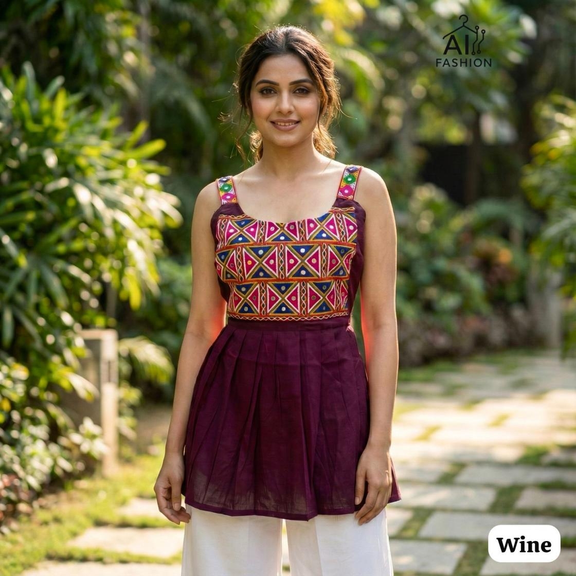 pr pankhudi rayon gamthi embroidery festive stitched short tops