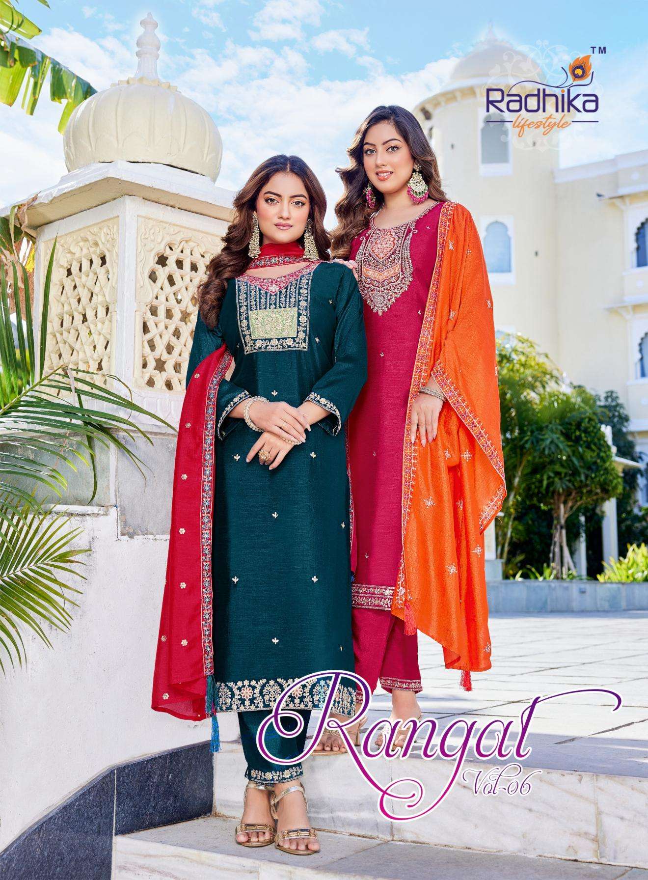 radhika lifestyle rangat vol 6 series 6001-6006 vichitra silk readymade suit