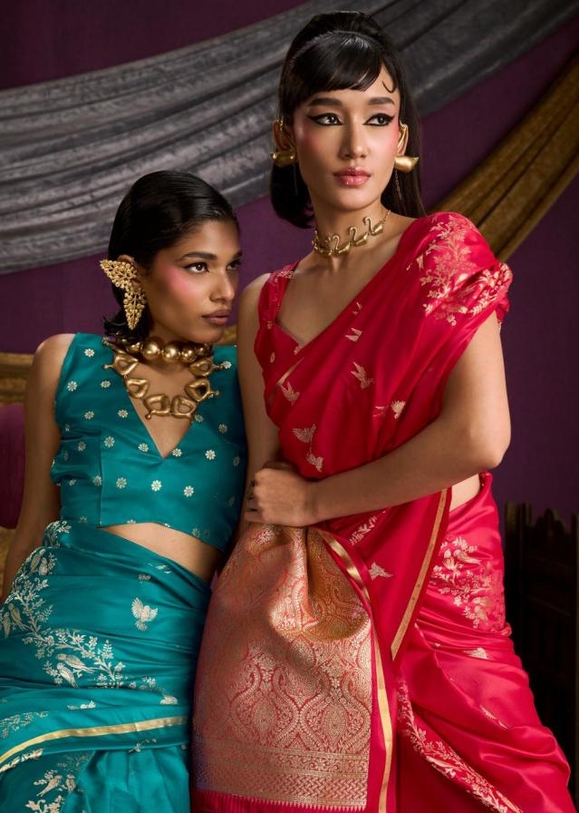 rajtex kanthkala indigo series 001-006 satin handloom weaving silk saree