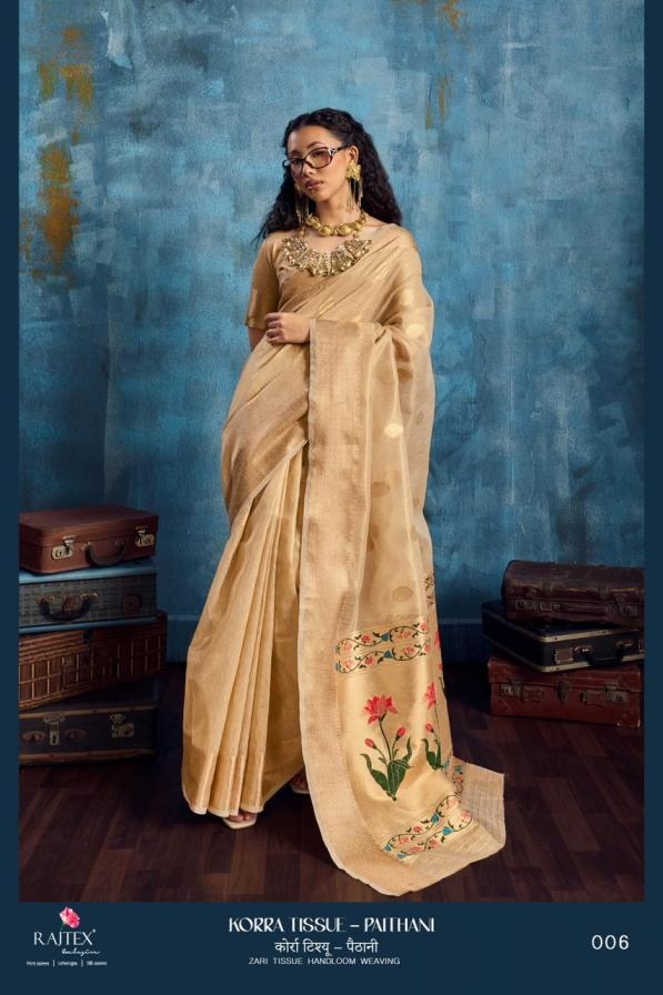 rajtex korra tissue paithani series 001-006 zari handloom saree for womens