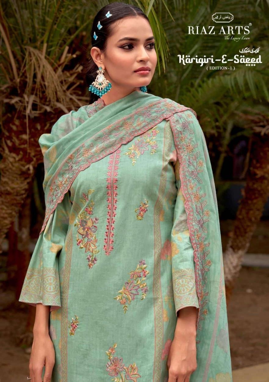 Riaz arts karigiri e saeed vol 1 series 1001-1004 cotton lawn wholesale suit