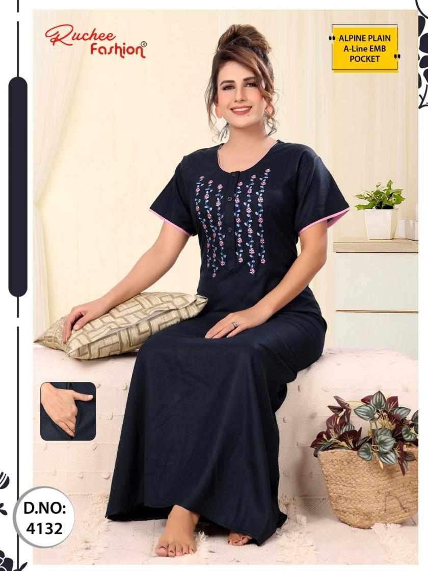 ruchee fashion alpine 4131-4140 fully stitch plain long nighty