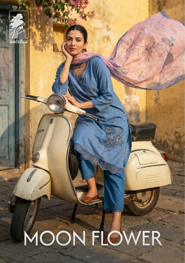 sahiba moon flower lawn cotton print handwork wholesale suit 