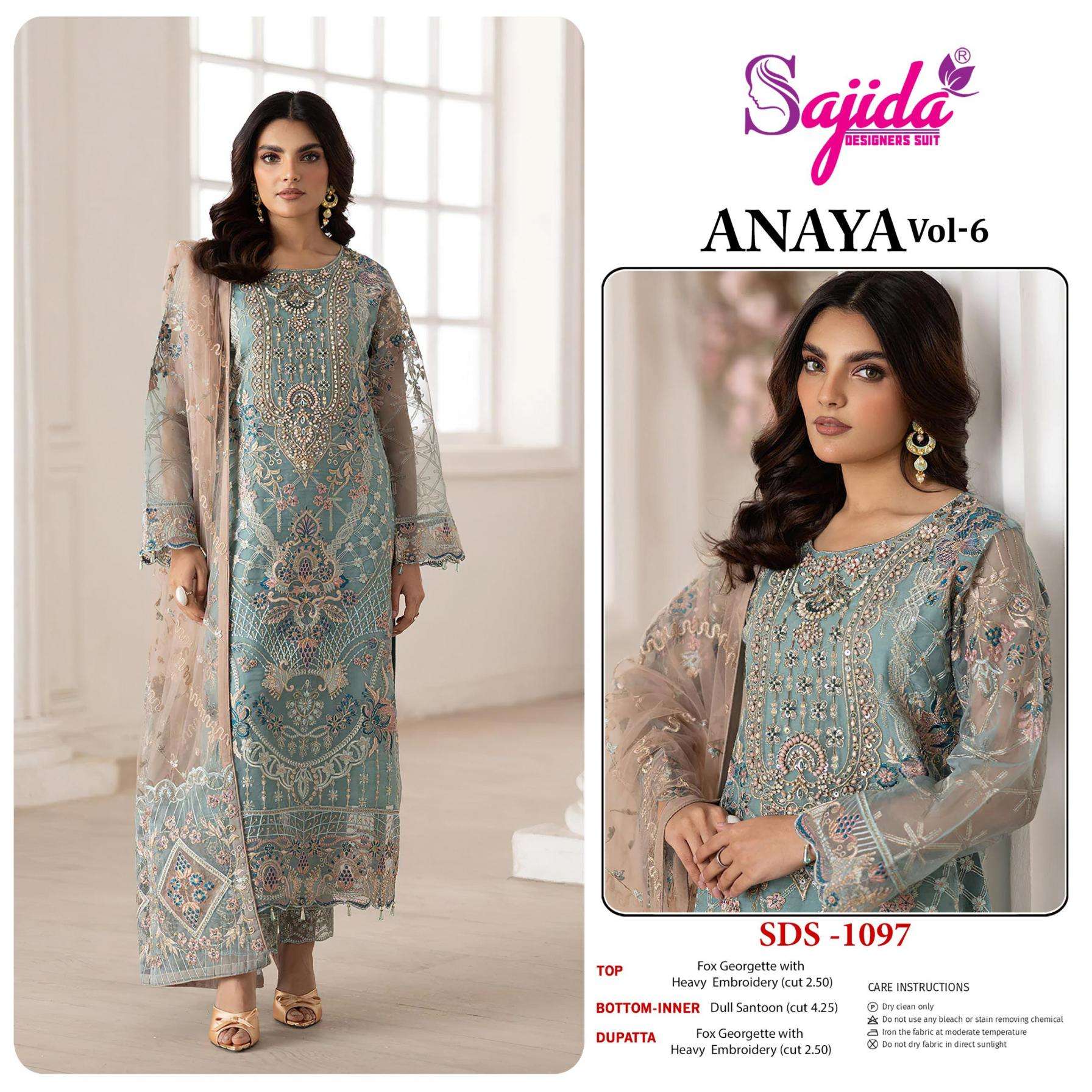 sajida designer anaya vol 6 series 1097-1098 georgette readymade suit 