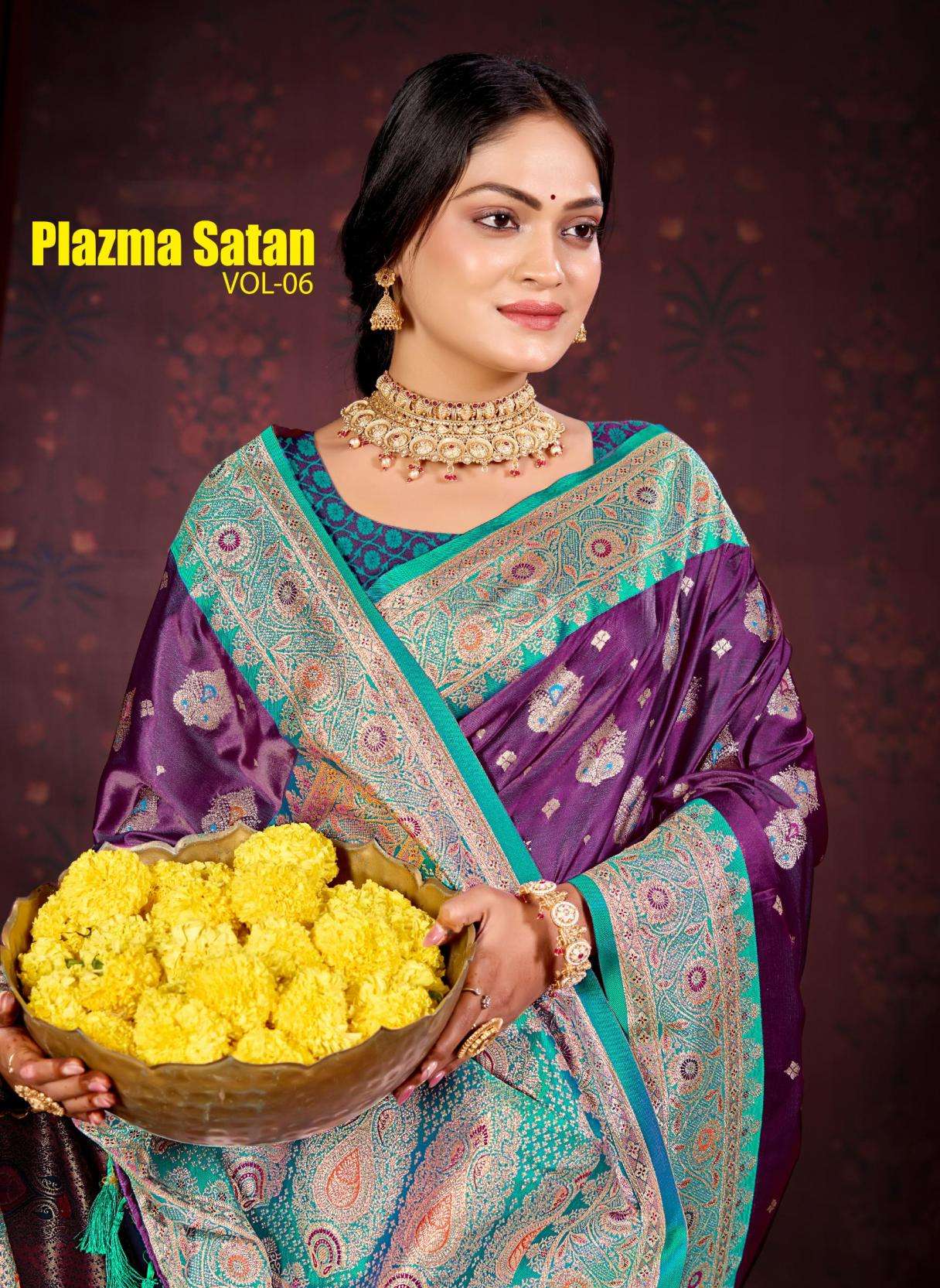 Sangam Prints Bunawat - Plazma Satan 06 series 1001-1004 SATIN SILK Woven Work saree