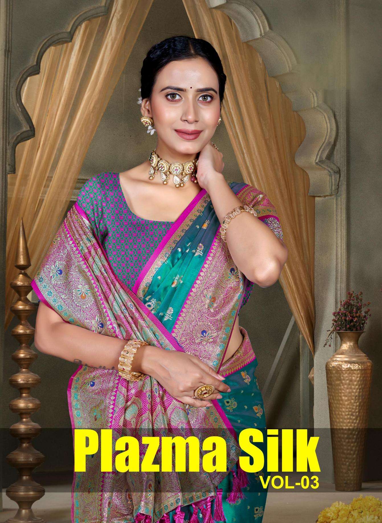 Sangam Prints Bunawat - Plazma Silk Vol-03 series 1001-1004 Silk Woven Work saree