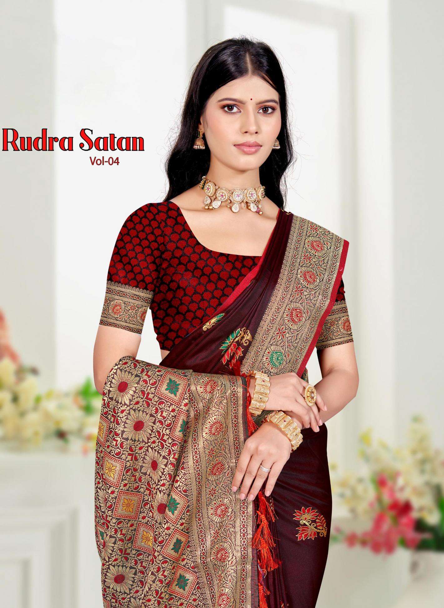 Sangam Prints Bunawat - Rudra Satan Vol-04 series 1001-1004 Satin Silk wholesale saree