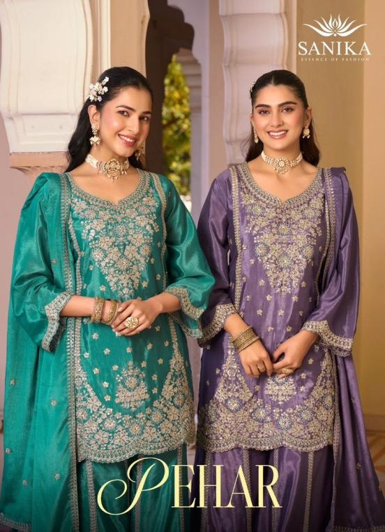 sanika fashion pehar series 1001-1003 chinon silk readymade suit