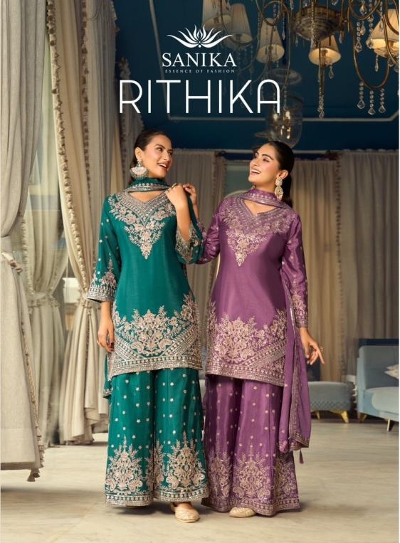 sanika fashion rithika series 1201-1204 chinon silk readymade suit