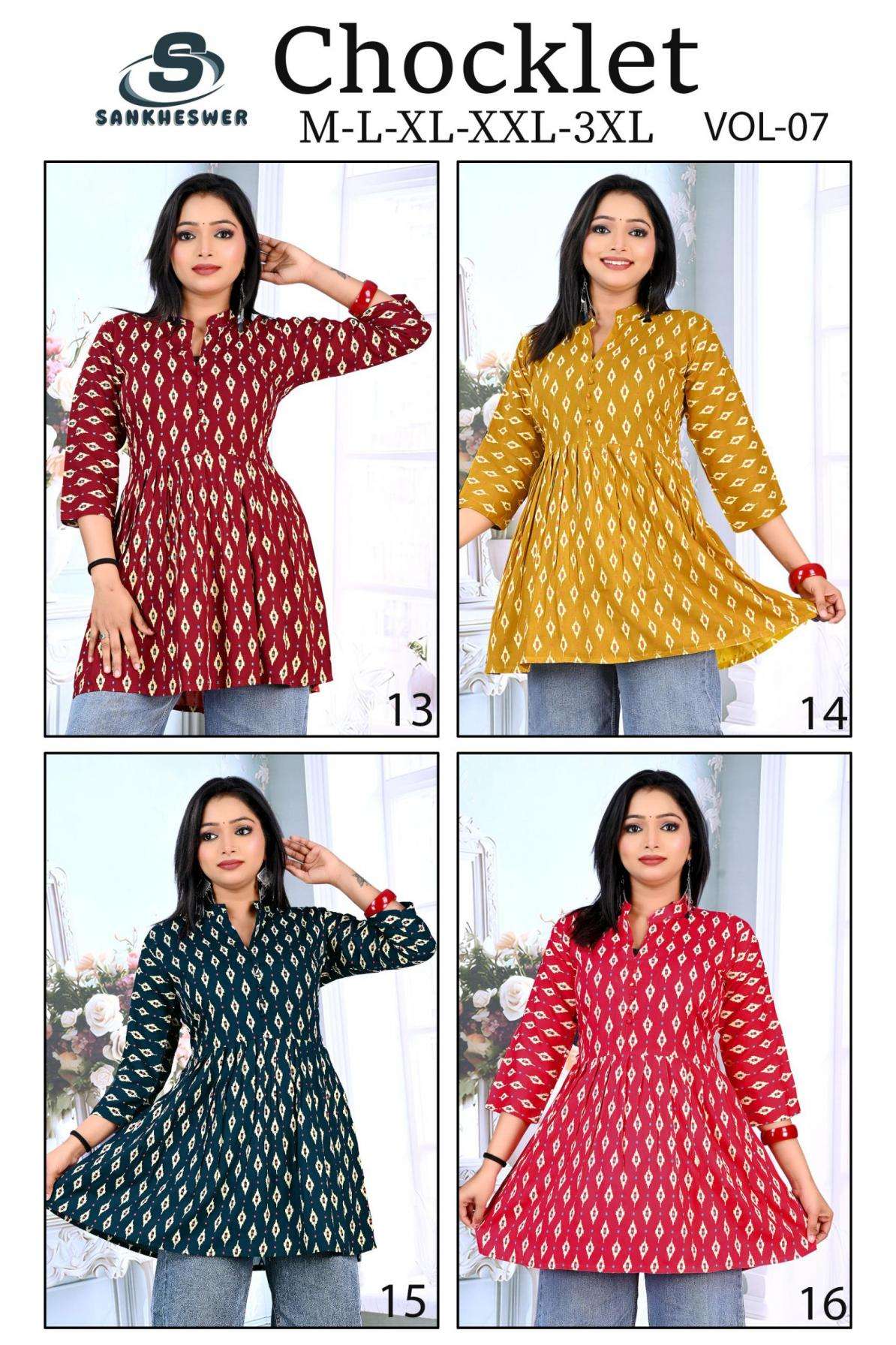 sankheswer chocklet vol 7 series 01-20 rayon wholesale tops