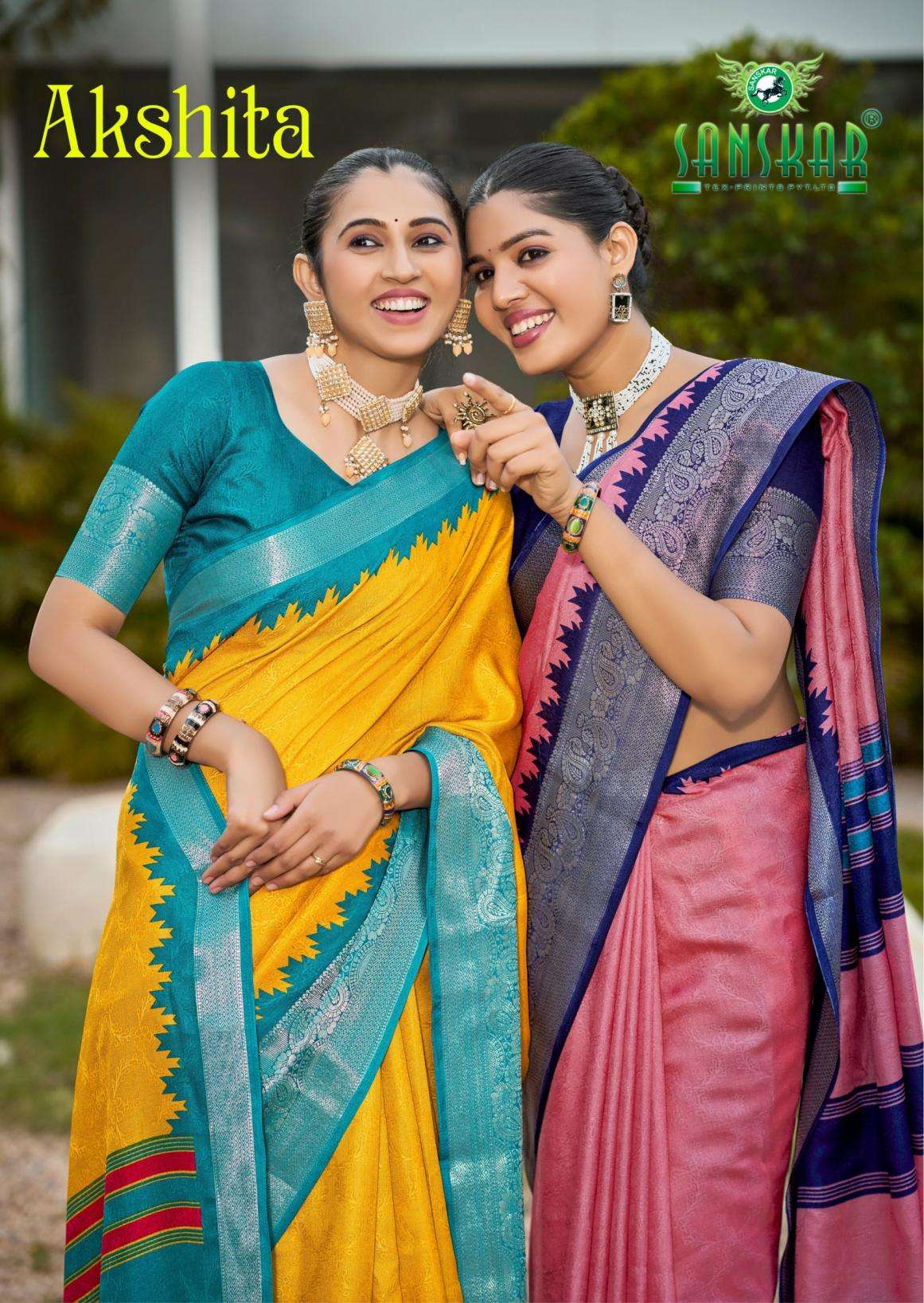 sanskar tex prints akshita series 31001-31006 silk kasab wholesale sarees