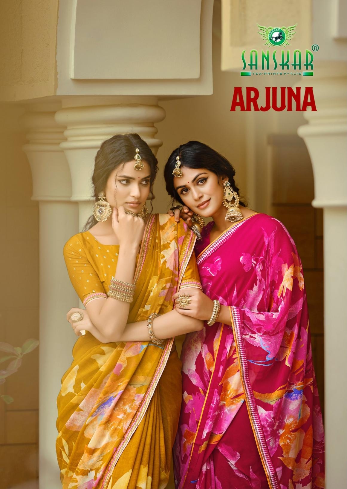 sanskar tex prints arjuna series 11001-11006 bember georgette wholesale saree