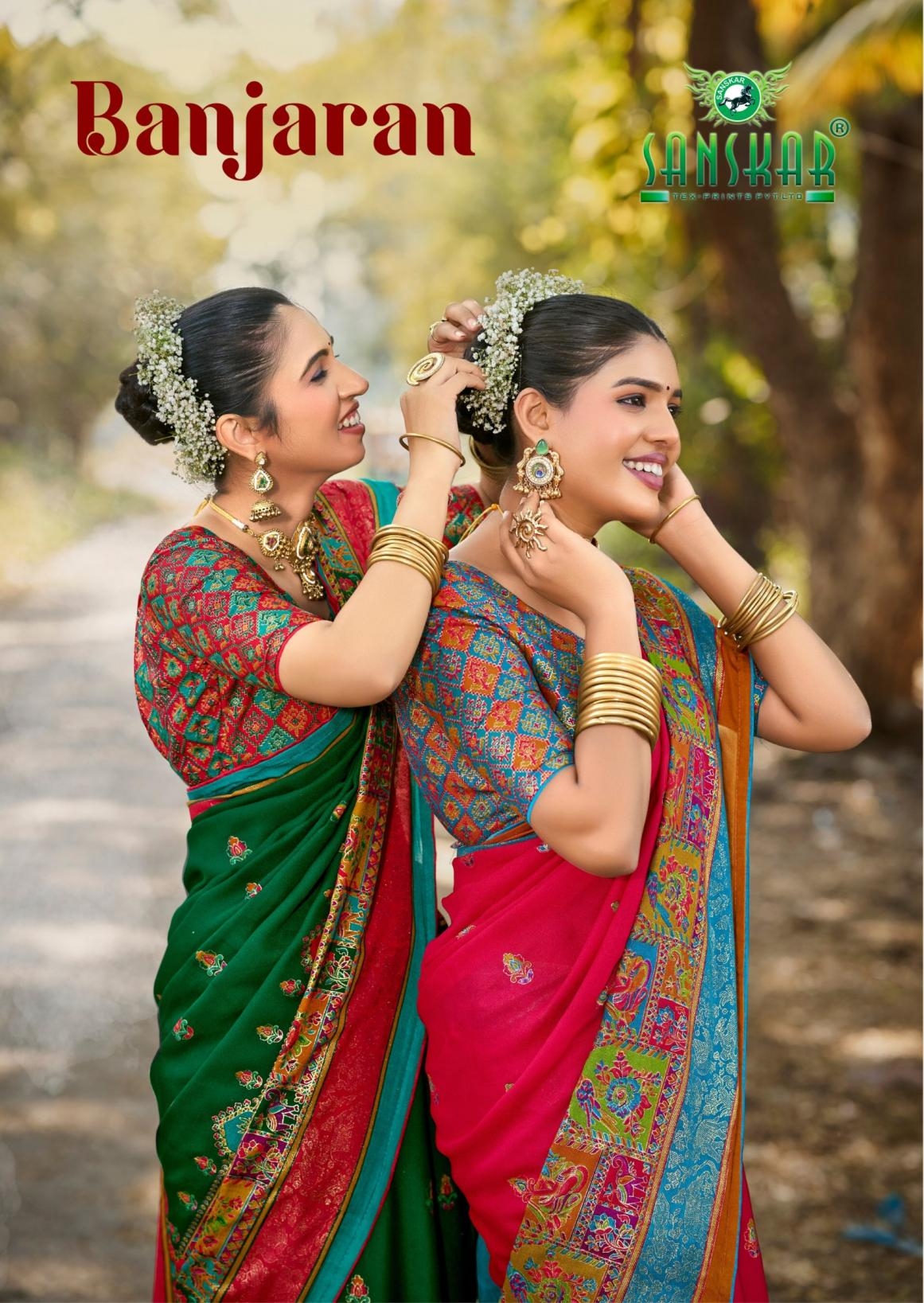 sanskar tex prints banjaran vol 1 series 51001-51006 dull moss wholesale saree