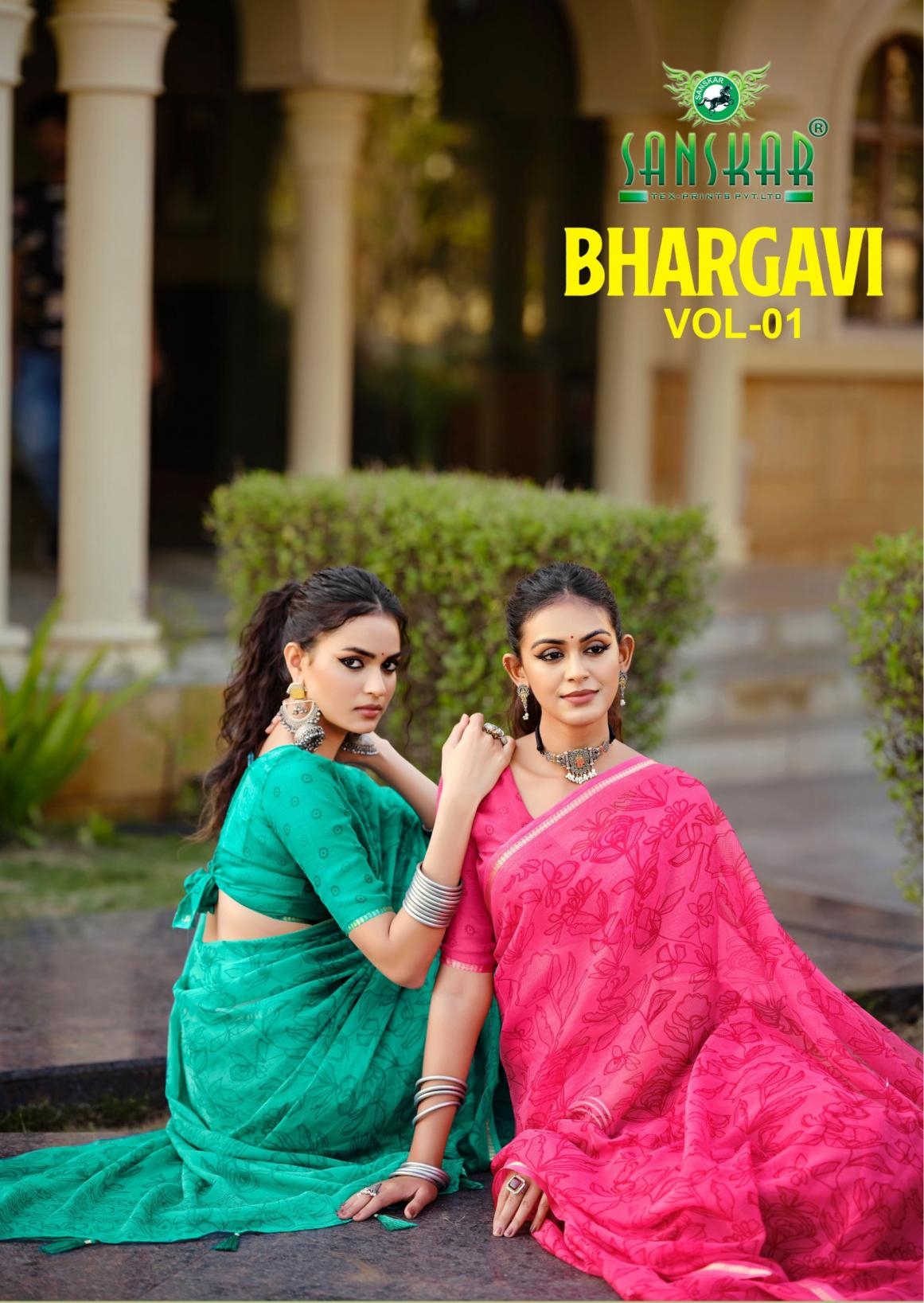 sanskar tex prints bhargavi vol 1 series 61001-61006 chiffon saree