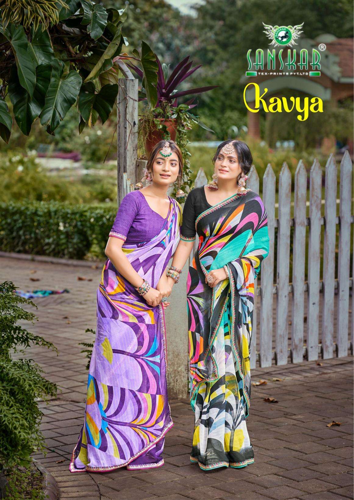 sanskar tex prints kavya series 51001-51006 Bember Georgette wholesale saree