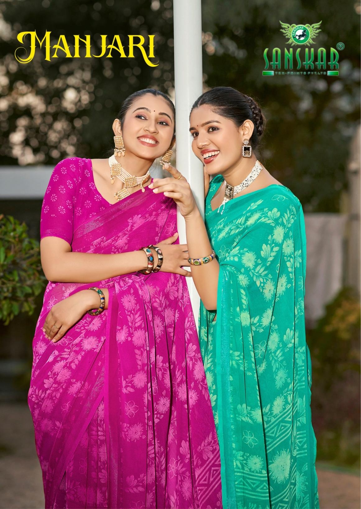 sanskar tex prints manjari series 71001-71006 bember georgette viscose saree