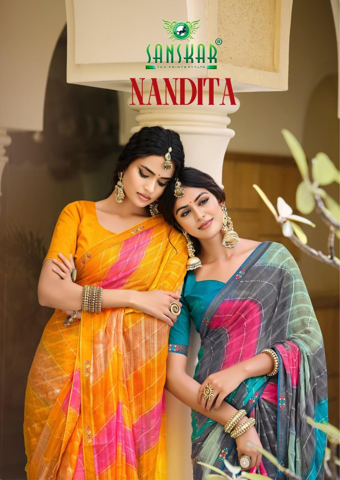 sanskar tex prints nandita series 71001-71006 chiffon georgette wholesale saree