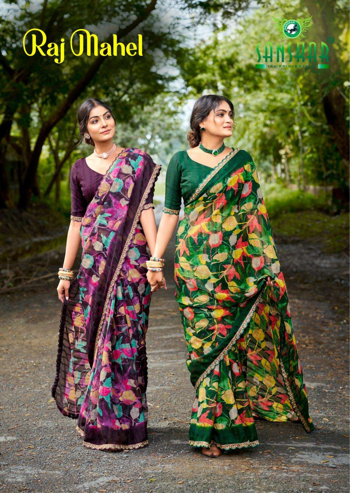 sanskar tex prints raj mahel series 51001-51006 chiffon sarees