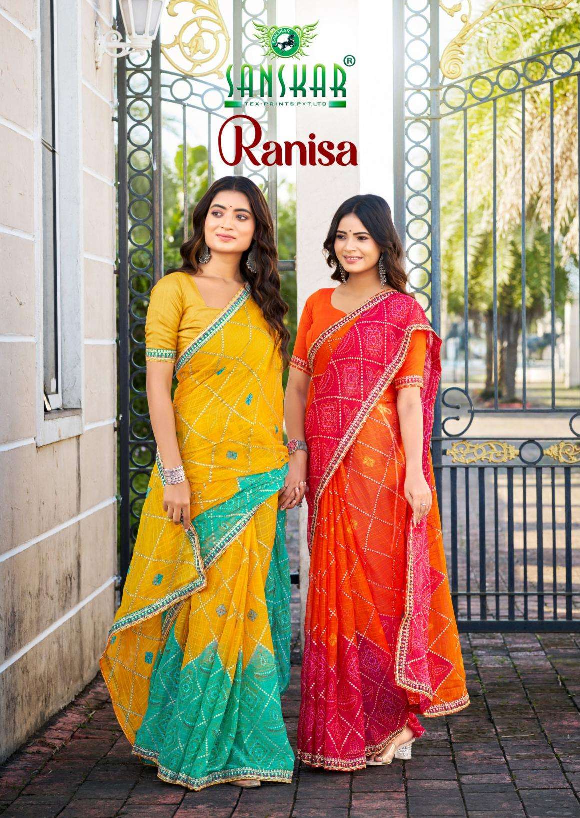 sanskar tex prints ranisa series 51001-51006 chiffon wholesale saree