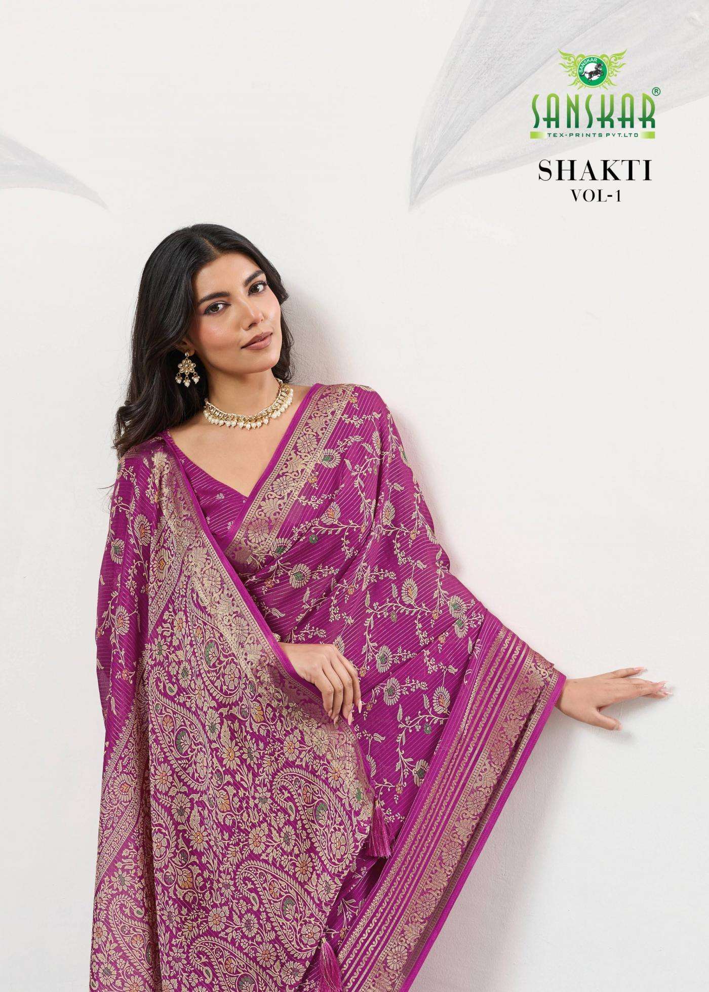 sanskar tex prints shakti vol 2 series 71007-71012 fancy crape wholesale saree
