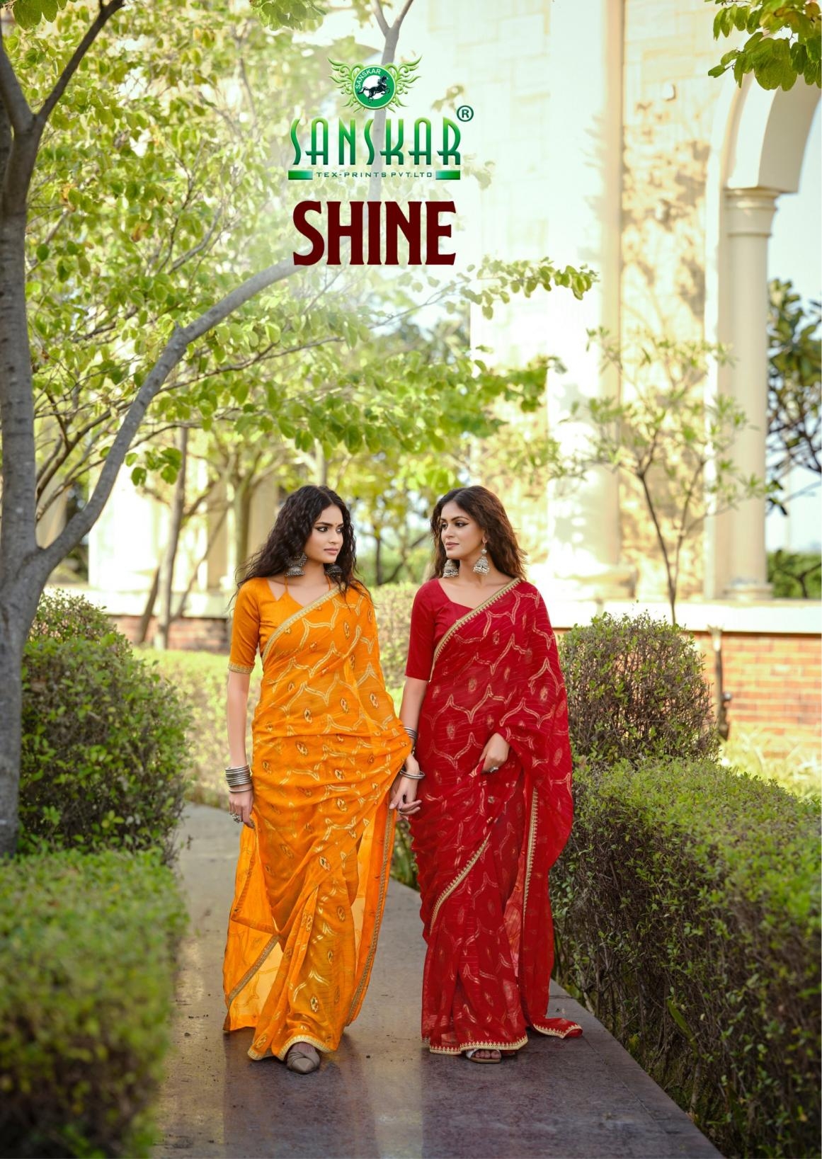 sanskar tex prints shine series 51001-51006 chiffon wholesale saree