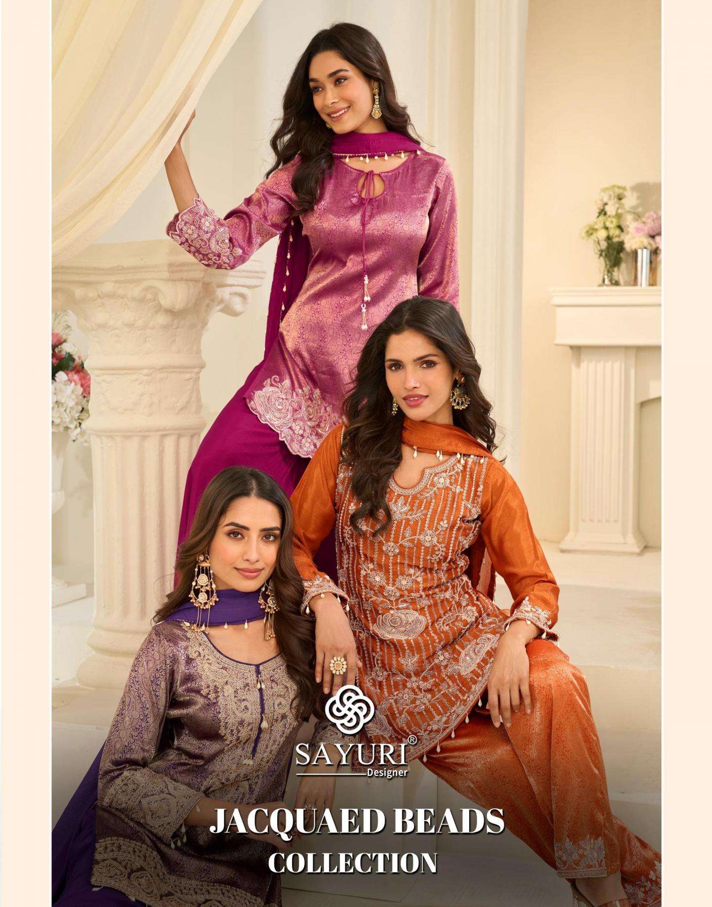 sayuri designer jacquard beads collection viscose jacquard silk readymade suit