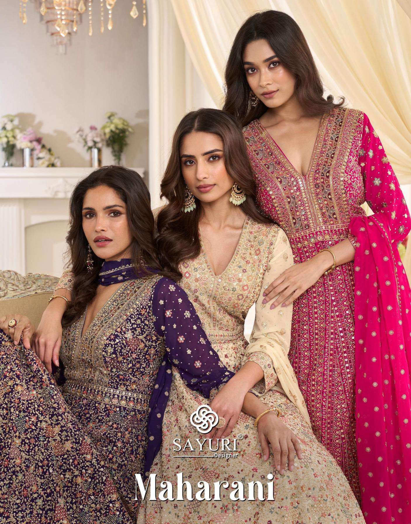 sayuri designer maharani series 10271-10273 premium real georgette gown with dupatta