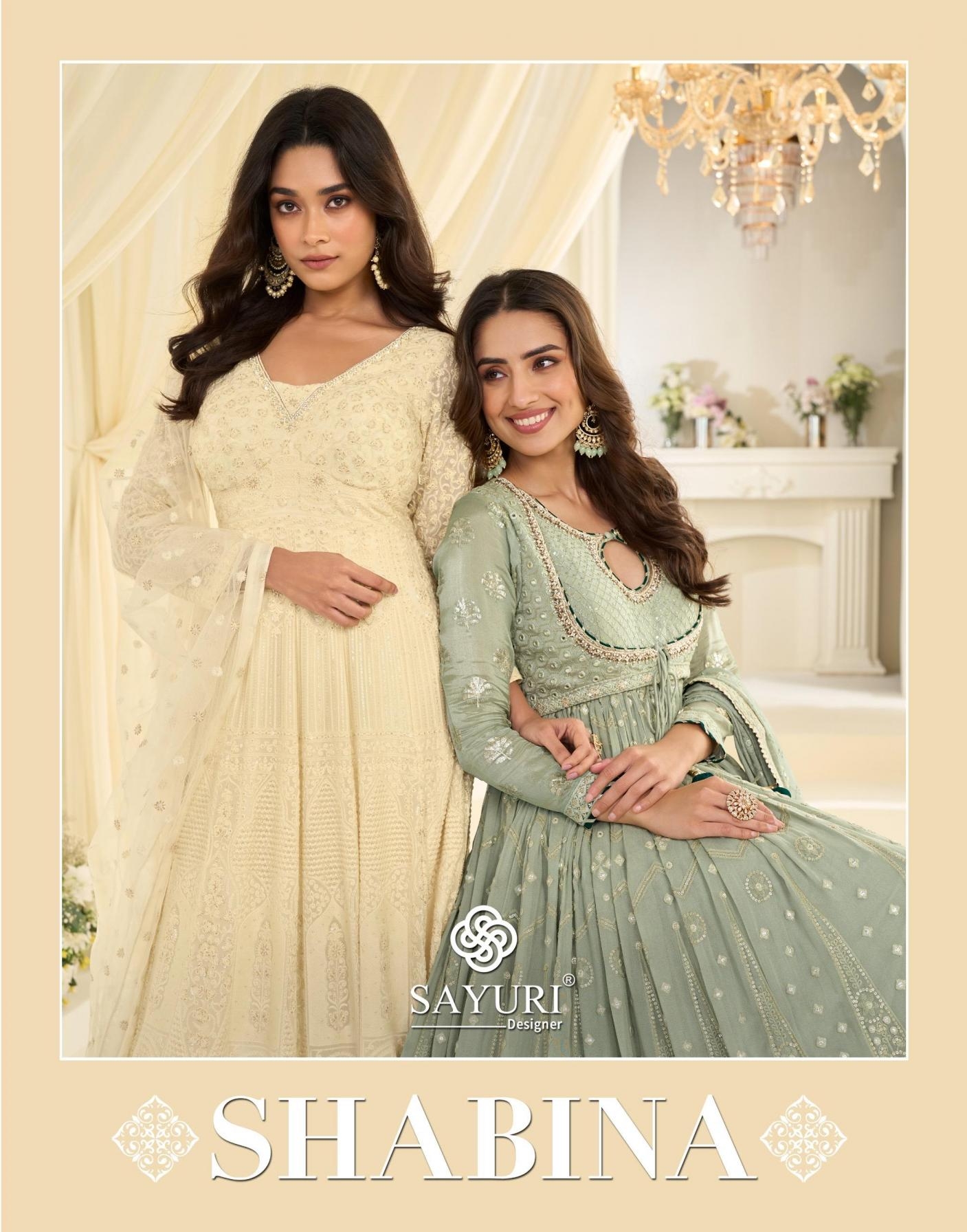 sayuri designer shabina series 10155-10156 georgette lucknavi gown with dupatta