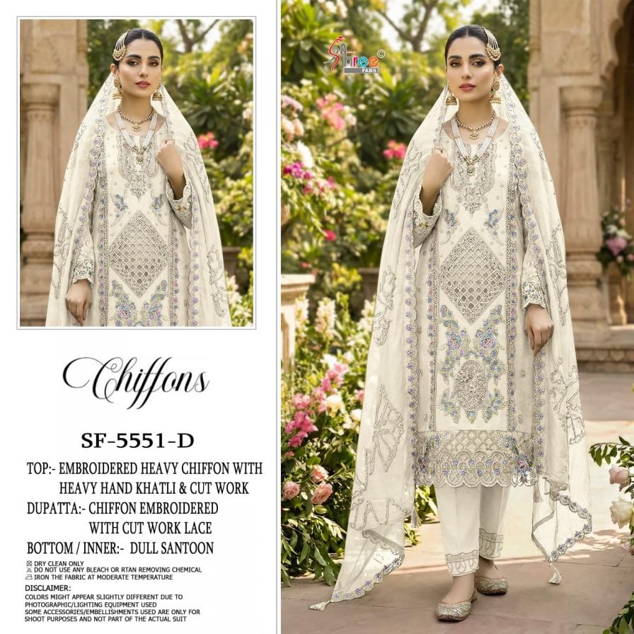 shree fabs 5551 colours chiffon pakistani wholesale suit in surat 