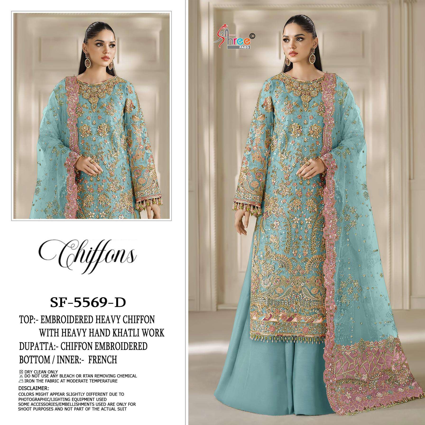 shree fabs 5569 chiffon heavy embroidery wholesale suit