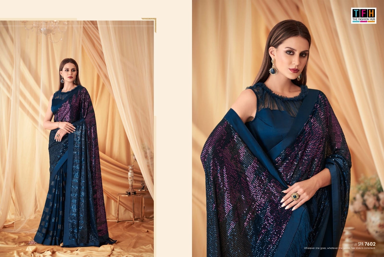TFH REETA FANCY MATERIAL WITH SEQUINCE WORK wholesale saree