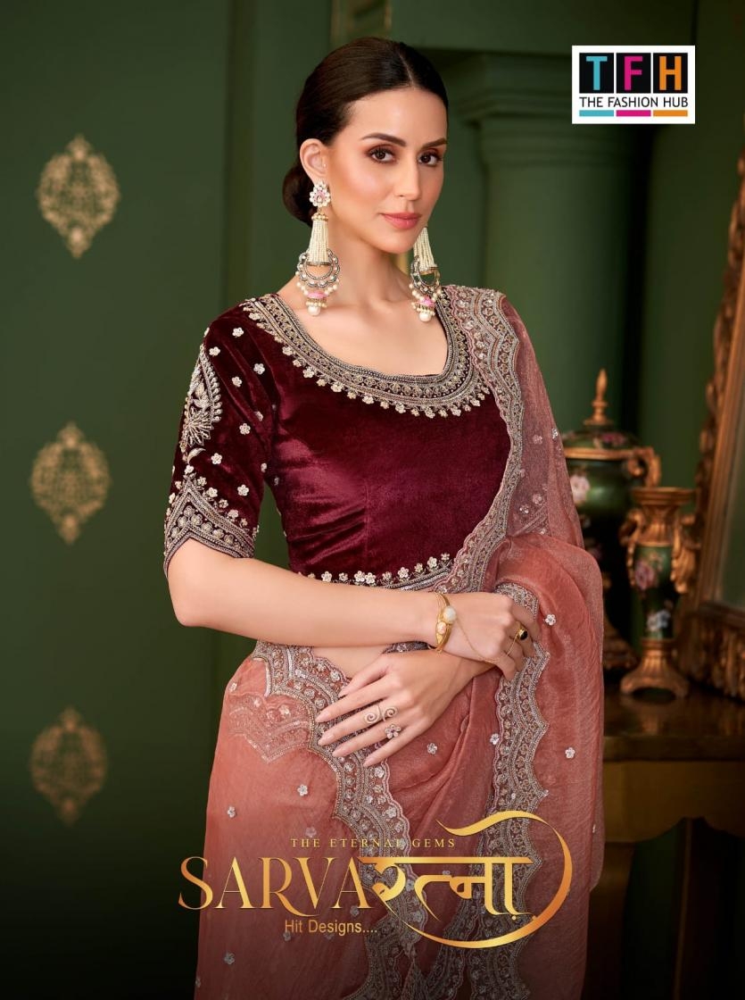 tfh sarvaratna hit designs series 201-212 Georgette Silk wholesale saree