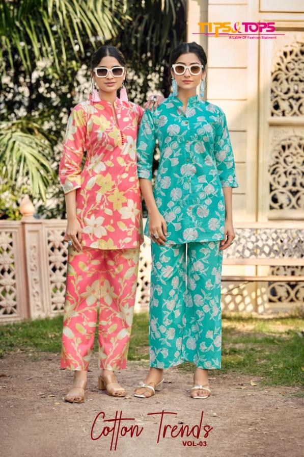 tips & tops cotton trends vol 3 series 1001-1006 Cotton Print kurti with bottom