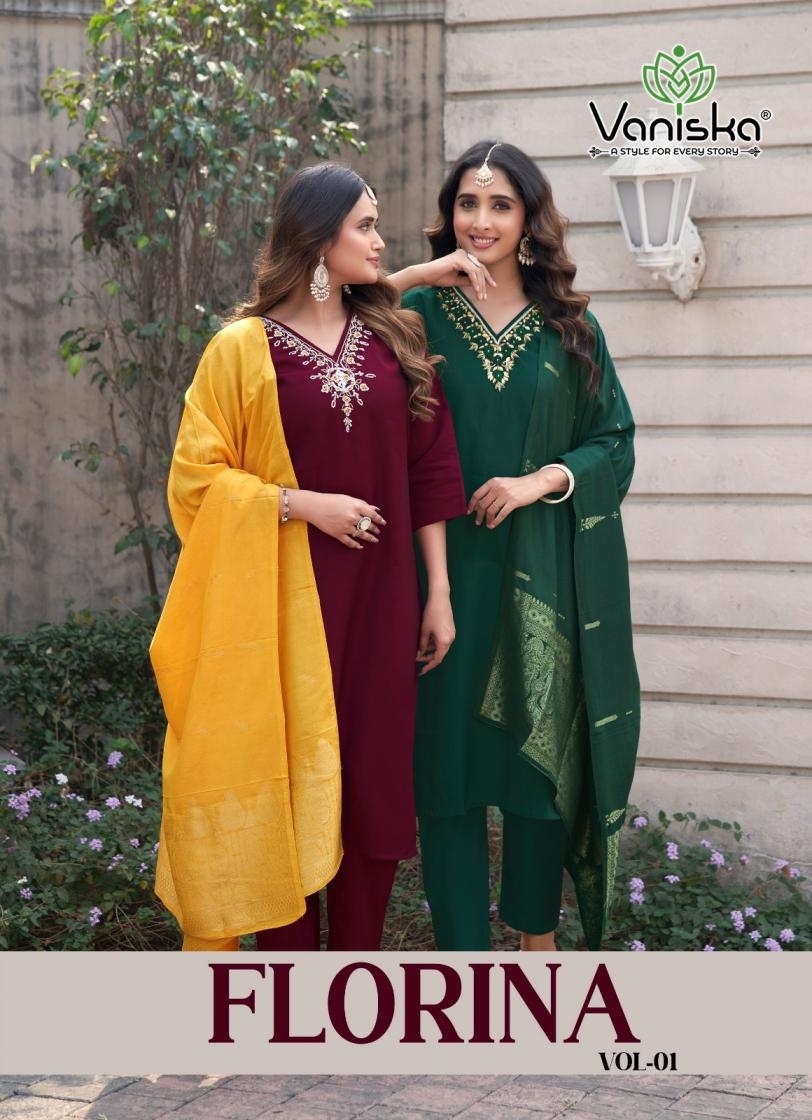 vaniska colourpix florina vol 1 series 1001-1006 roman silk readymade suit 