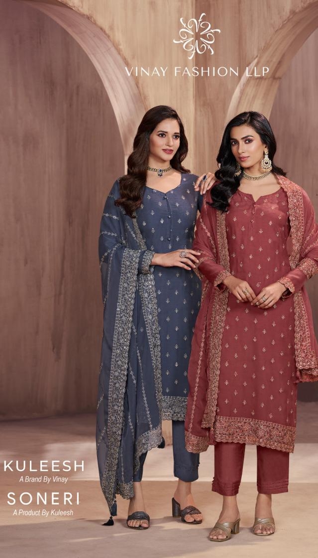 vinay kuleesh soneri series 78271-78275 organza chiffon wholesale suit 