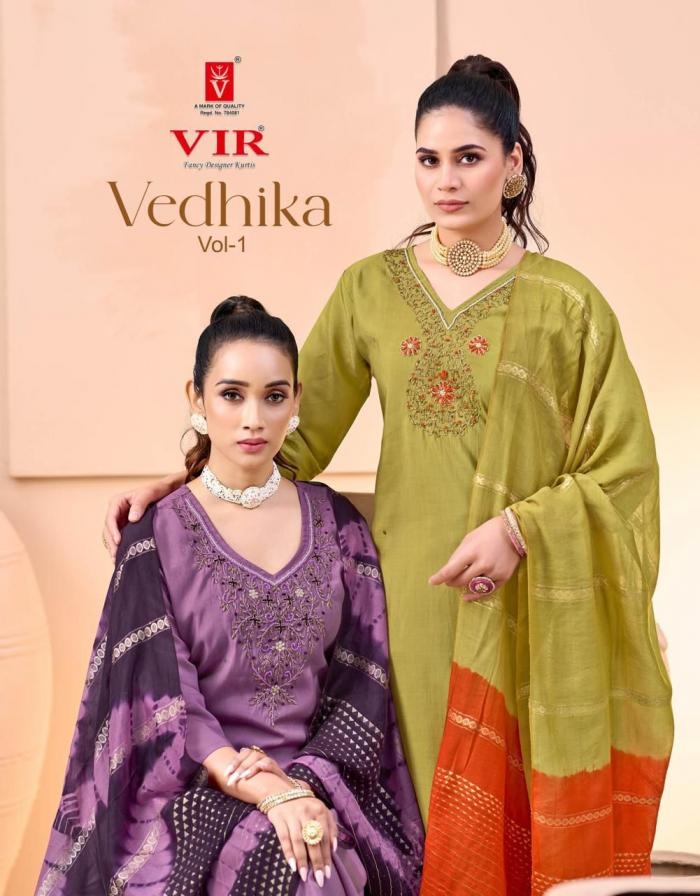 vir vedhika vol 1 series 1001-1006 shimmer readymade suit
