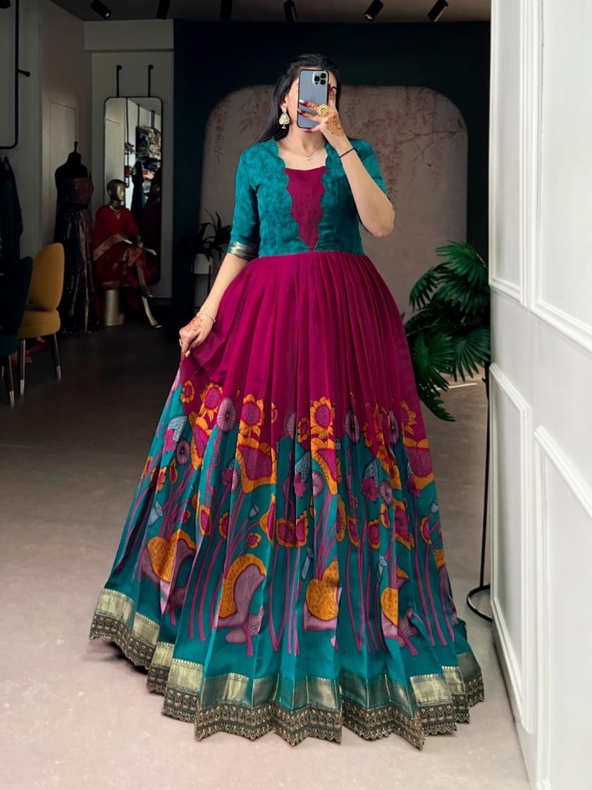 ynf5013 polyester viscose chanderi readymade long gown