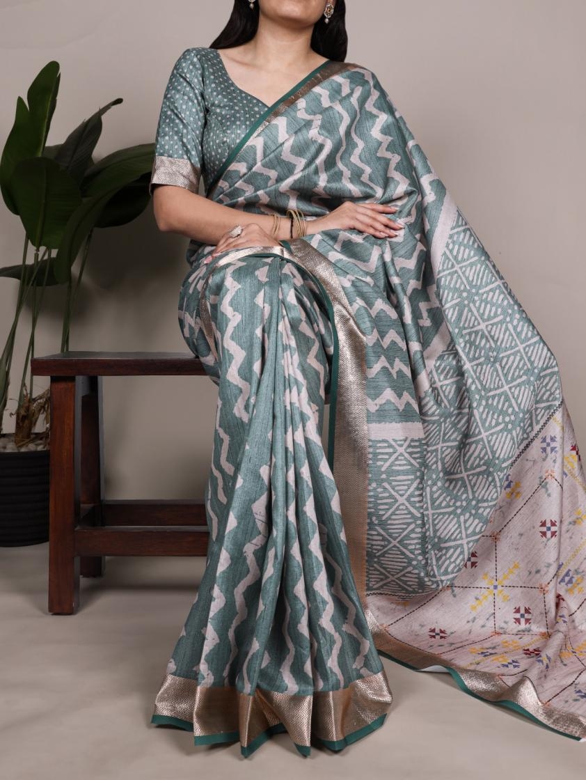 ynf7044 amazing tasar silk printed saree