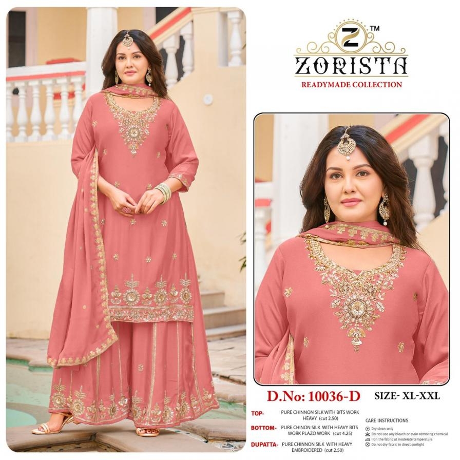 zorista 10036 abcd full stitch chinon silk pakistani plazzo suits