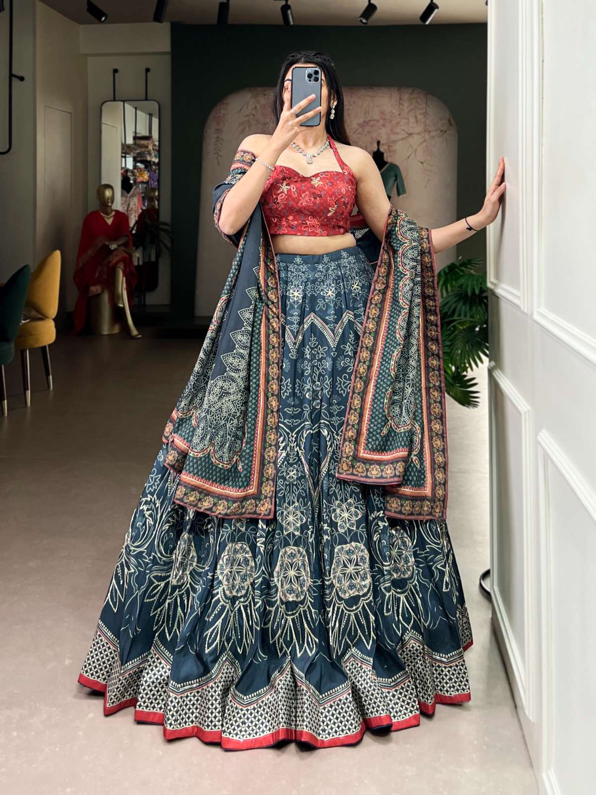 ZYANA Vaishali silk Printed With Beads Work and Gotta Patti Lace lehenga